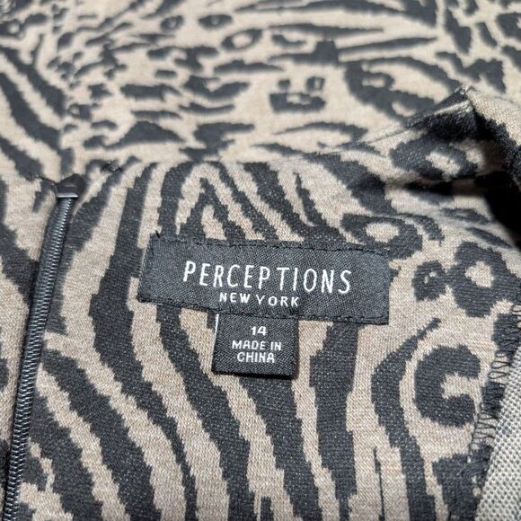 Perceptions Gray Black Animal Print Shift Dress Cowl Neck Pockets Women's 14 - Picture 6 of 8